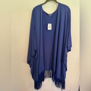 NWT/ NWOT Maui Mamas Elegant Blue Fringe Swim Cover Up Kimono One Size